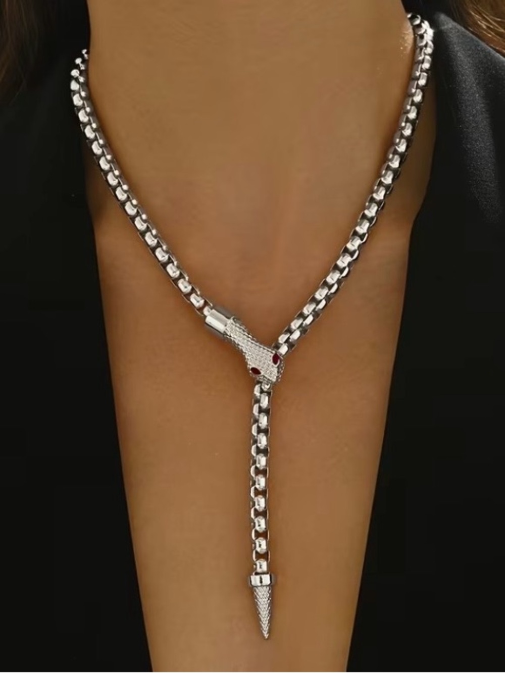 NEW! Unique Snake Lariat Necklace with Red Eyes. Elegant Snake Necklace 🐍 A1-35